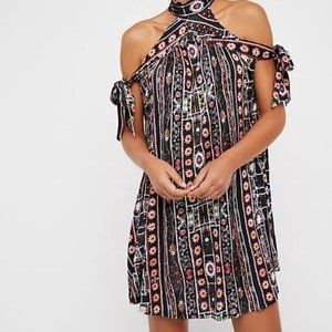Free People Black Floral Stripe Cold-Shoulder Mini Dress